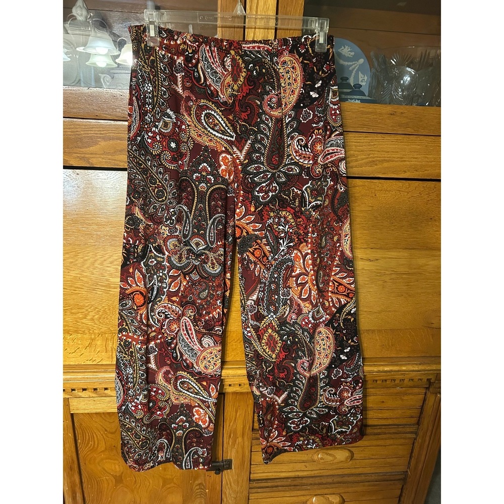 I.N. Studio Woman Red Paisley Wide Leg Pull On Pants Medium Festival Hippie Boho